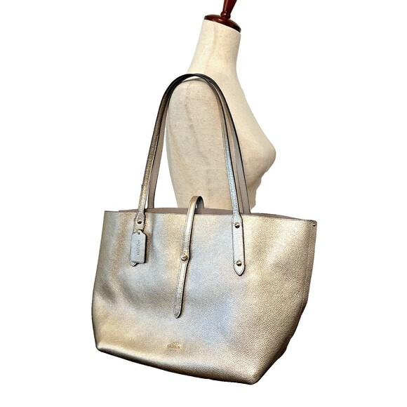 COACH Metallic Market Tote Bag Shoulder Purse Gold Leather Large CL179 NEW - Picture 1 of 14